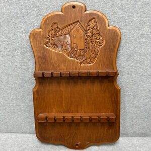 Vintage Wood Spoon Display Holder Wall Hanging 16 Slot‎ Cabin Mill & Water Wheel